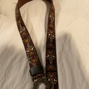 Embroidered Leather Belt with Buckle